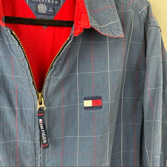 Tommy Hilfiger Vintage Zip Up Jacket Hooded Blue Red Plaid Lined Coat Size Small - Picture 2 of 12